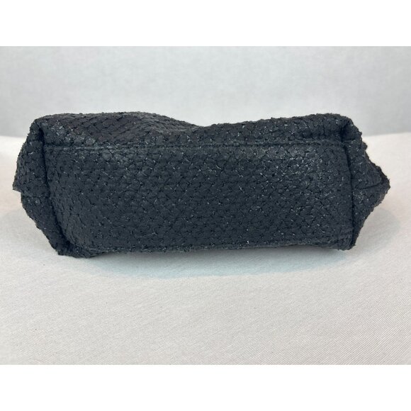 Anthropologie Jory Metallic Chain Clutch Ruffle Black Evening - Picture 4 of 11